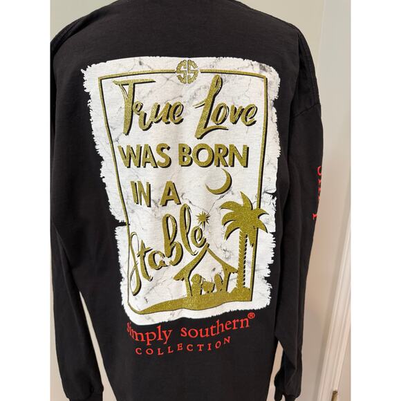 Simply Southern long-sleeve tee w/ gold glitter and white marble-look garaphic - Picture 4 of 6